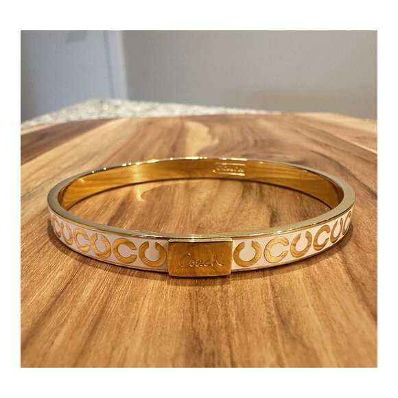 Coach Gold and White Monogram Bangle Bracelet with Crystals - Picture 6 of 9